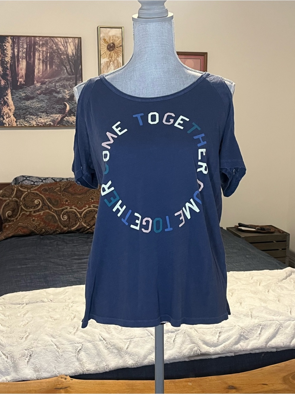 Lucky Brand Come Together Beatles Off Shoulder Tee Super Soft Cotton *Rare*